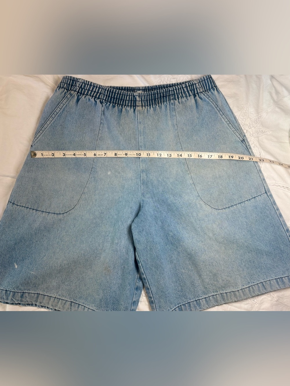 Vintage Season Ticket Light Wash Distressed Baggy Denim Jorts High Waist Long M - Picture 14 of 14